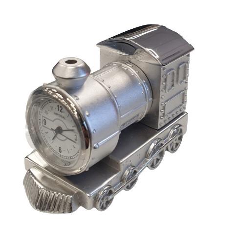 Miniature Clock Silver Metal Steam Engine Train Solid Brass IMP79S - CLEARANCE NEEDS RE-BATTERY