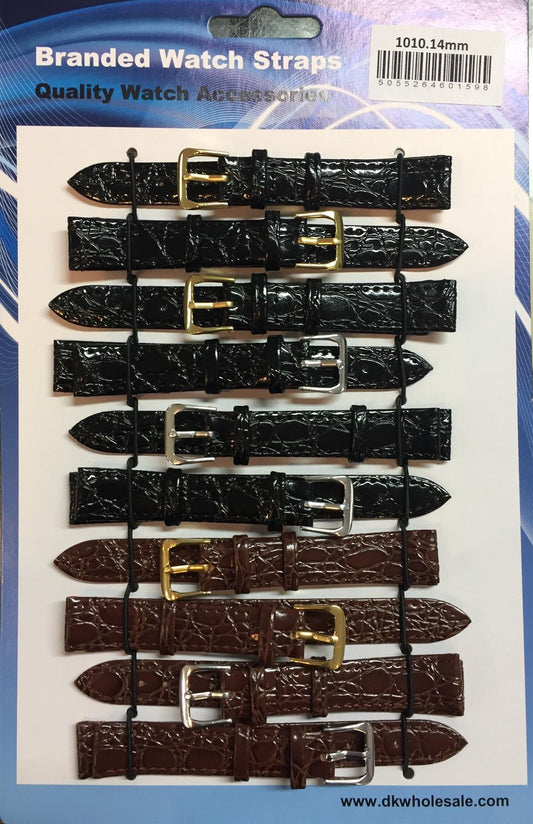 Brown/Black Leather Croc Grain Watch Straps Pk10 Available Sizes 10mm To 22mm 1010