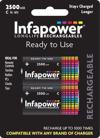 Infapower Rechargeable Batteries C 2500mAh (2) Ni-Mh (Compatible with any Charger) B005 (Pack of 10)