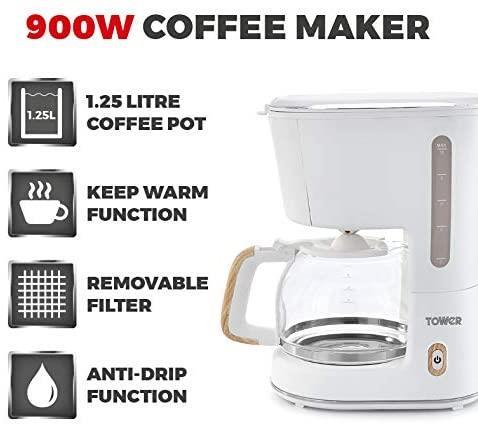 Tower Scandi 900w 1.25L Coffee Maker White