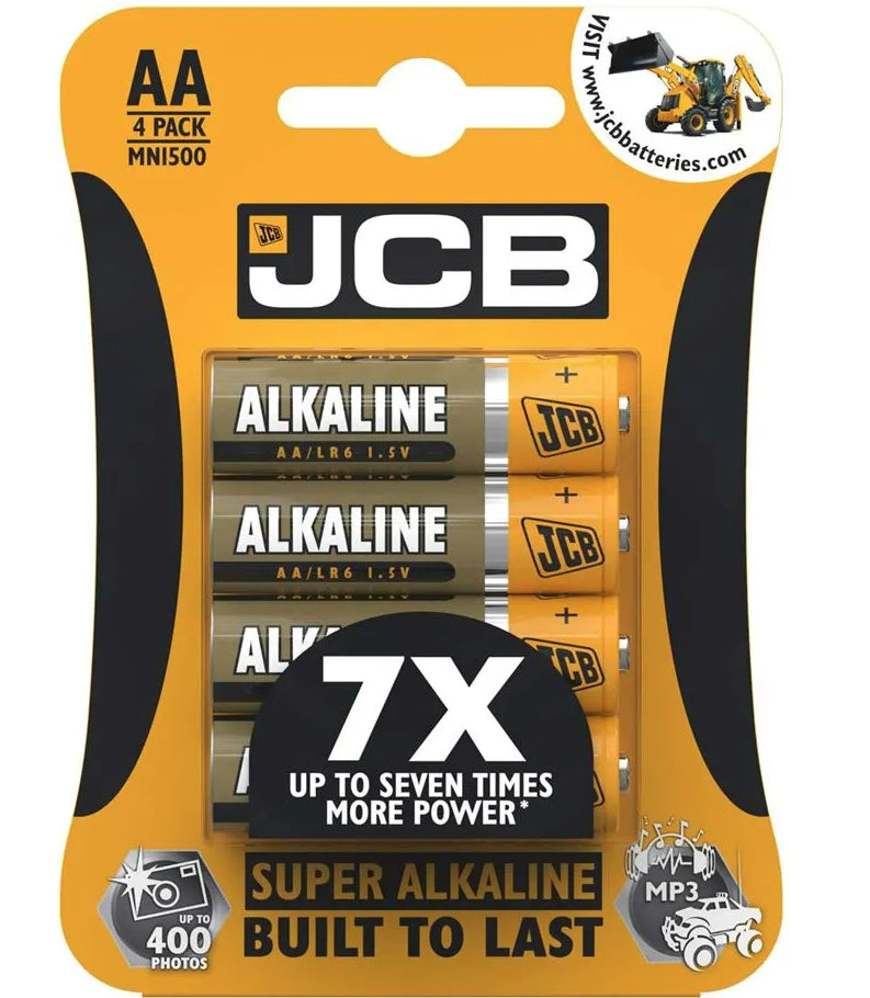 JCB AA Super Alkaline Batteries 4 Per Card - Box of 10