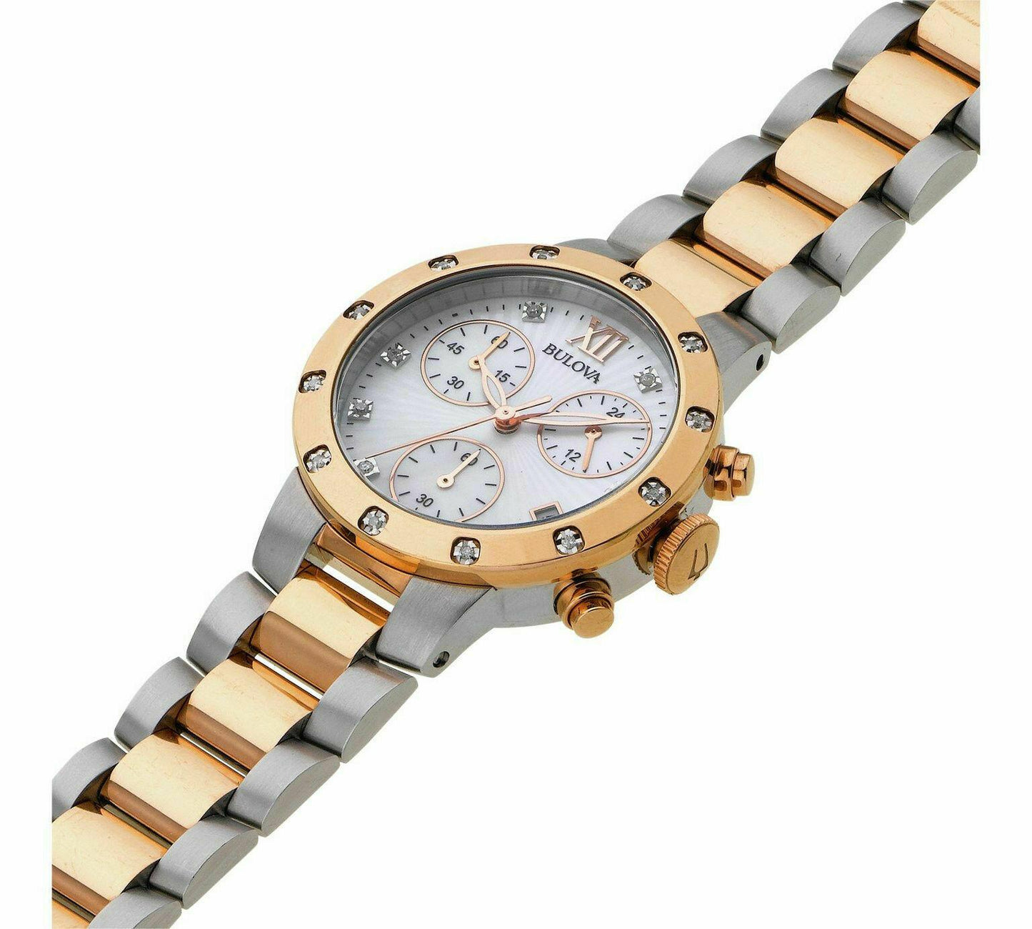 Bulova Ladies Chronograph Two Tone Diamond Bracelet Watch 98W210