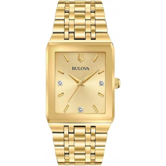 Bulova 97D120 Futuro Gold Plated Diamond Set Rectangular Case Bracelet Watch