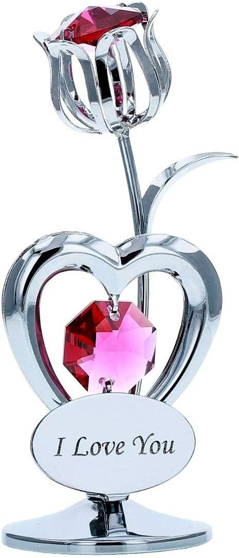 Crystocraft Miniature Tulip Hearts Silver Coloured Made with Swarovski Crystals I LOVE YOU