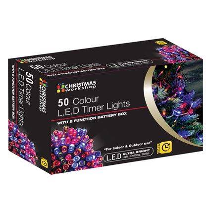 Christmas Workshop 50 LED Battery Op Timer Lights - Multi Colour (Carton of 20)