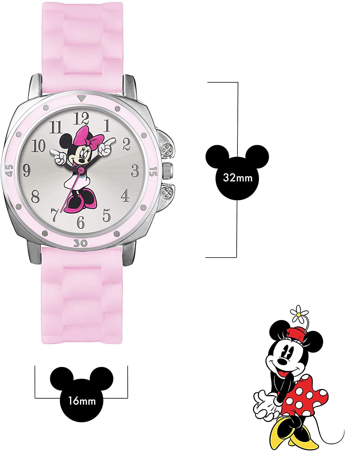 Disney Minnie Mouse Girls Analogue Classic Quartz Watch Rubber Strap MN1063