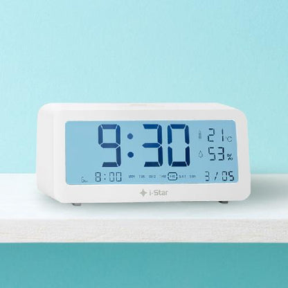 i-Star Portable White Digital Temperature and Humidity Alarm Clock- 90081PI