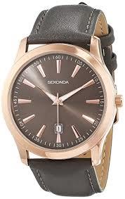 Sekonda Mens Rose Gold Case Dated Leather Strap Watch 1727