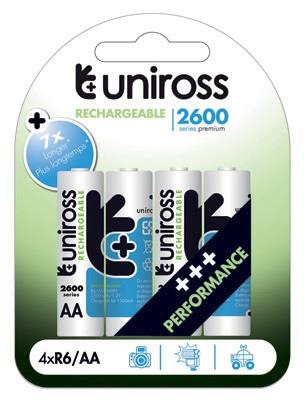 Uniross Rechargable AA 2600mAh Blister 4 Pack