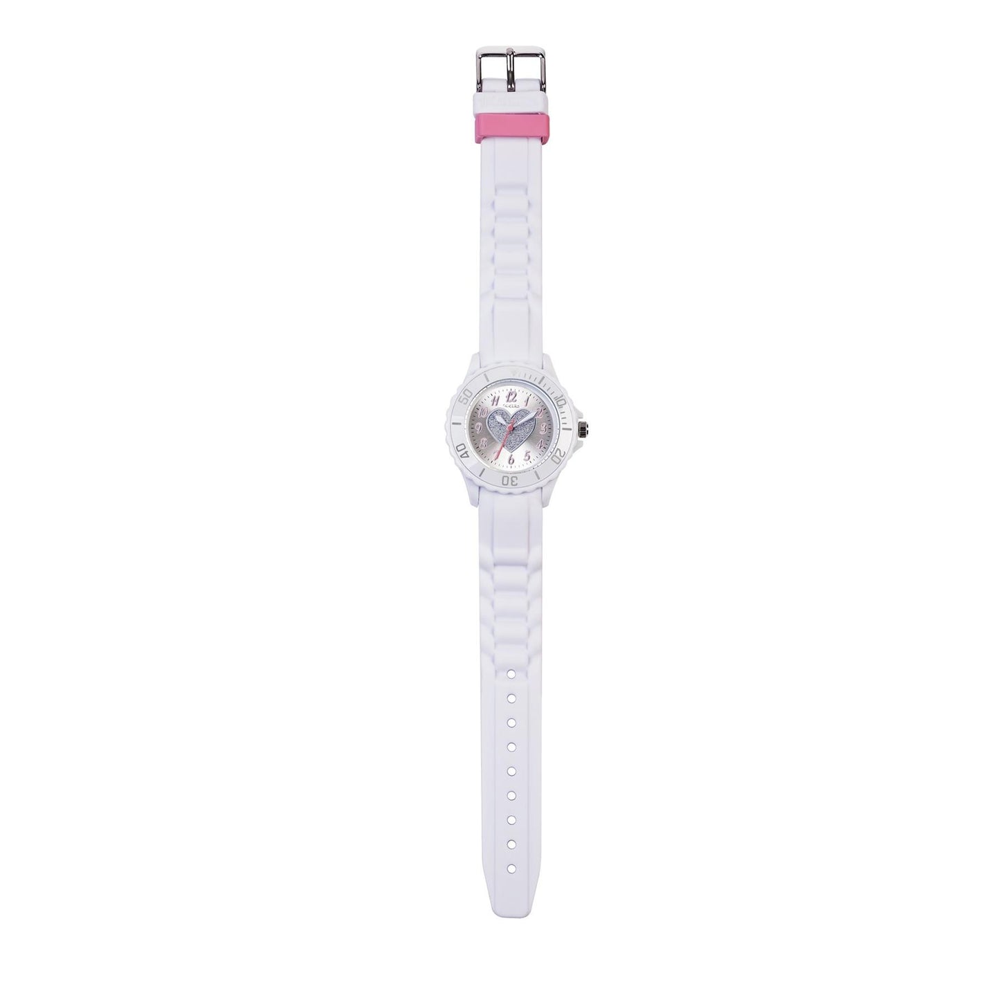 Tikkers Girls White Rubber/Silicone Strap Watch with Glitter LOVE Heart Design TK0034