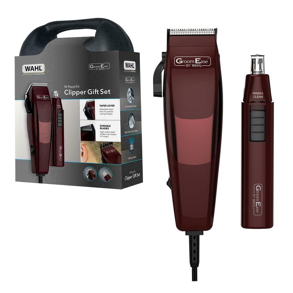 Wahl Men Hair Clipper Nose Ear Trimmer 18 Piece Shaver Gift Set Burgundy- 79449-917