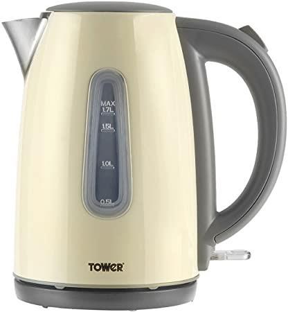 Tower T10015C Infinity Rapid Boil Jug Kettle with Boil Dry Protection, Automatic Shut Off, Removable Washable Filter, 3000 W, 1.7 Litre, Cream