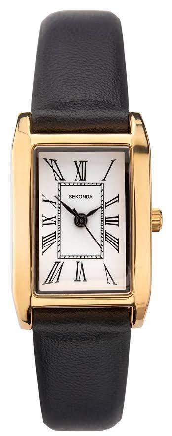 Sekonda Ladies Rectangular White Dial Black Leather Strap Watch 2693