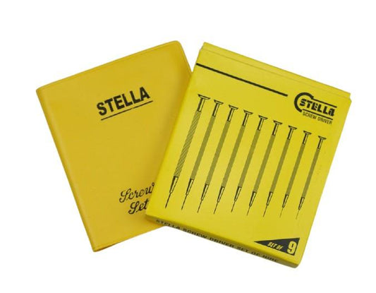 #1060 Stella Screw Driver Set of 9, Brass Body in Plastic Pouch Watch Tool