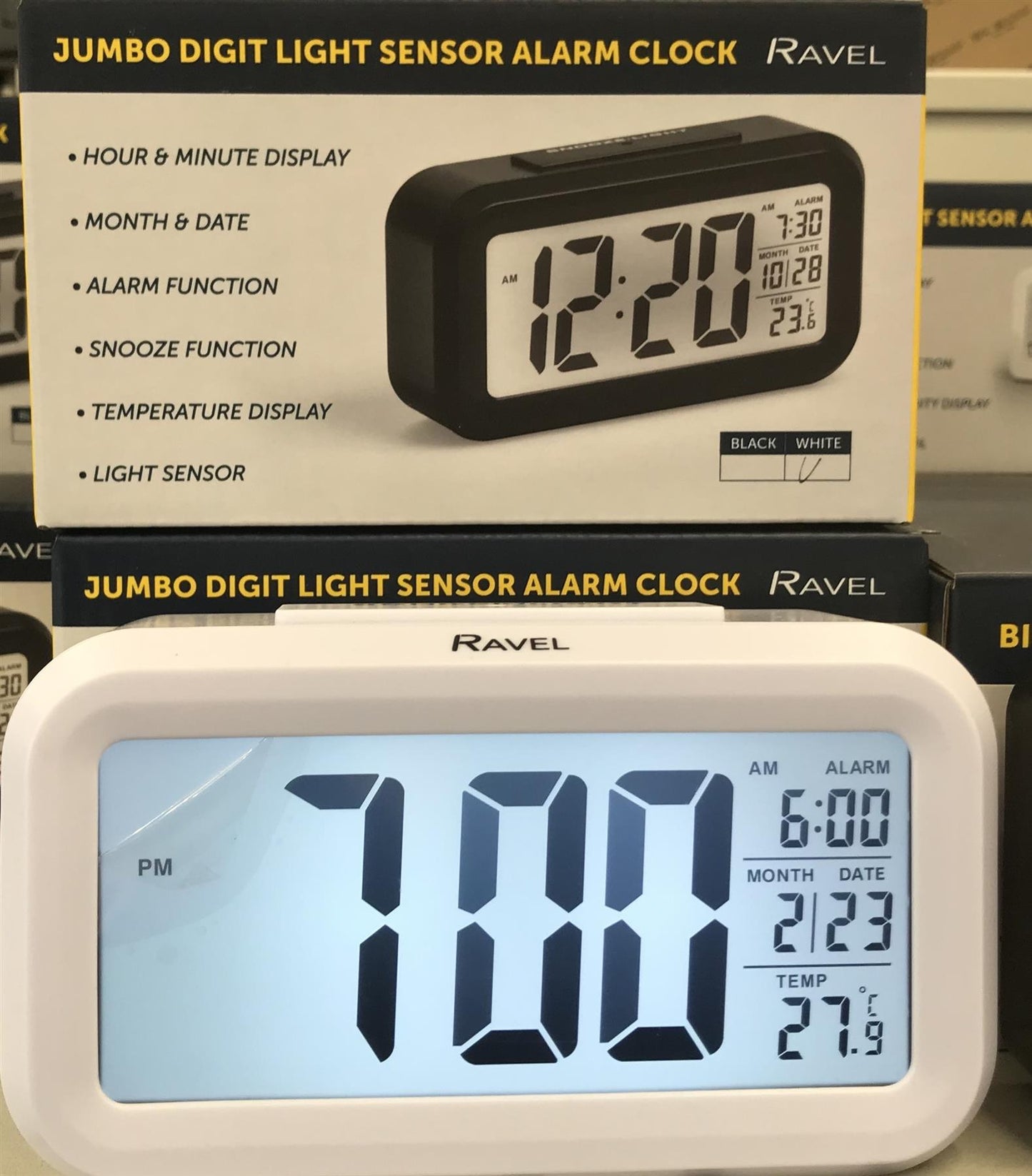 Ravel Big Digit Light Sensor Alarm Clock White RCD006.4