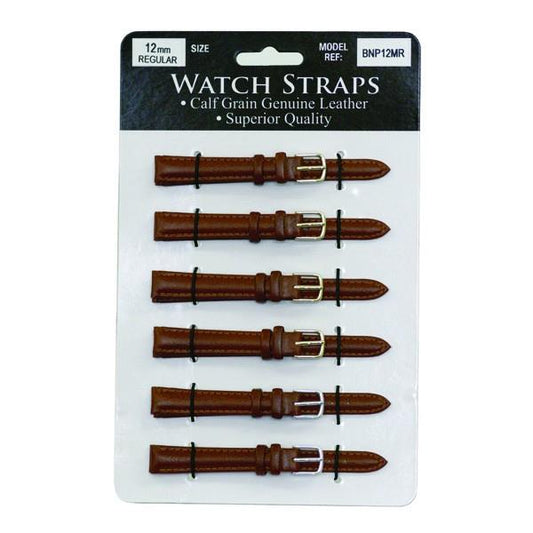 BNPMR Brown Padded Calf Grain Leather Watch Straps Regular Card Of 6