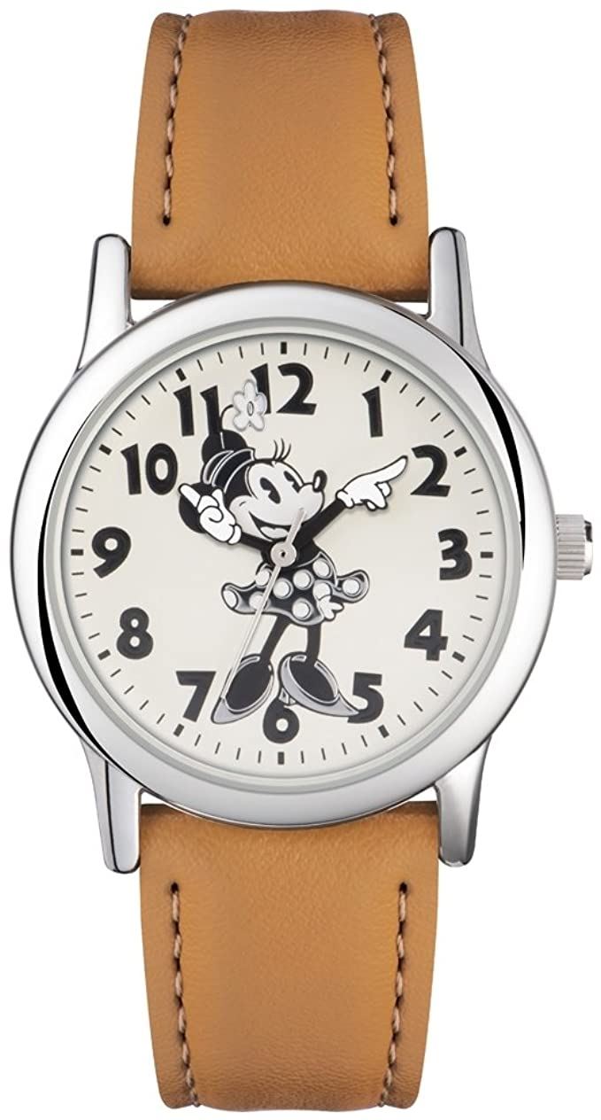 Disney Minnie Mouse Ladies Analogue Quartz Watch Brown Pu Strap Mn1550