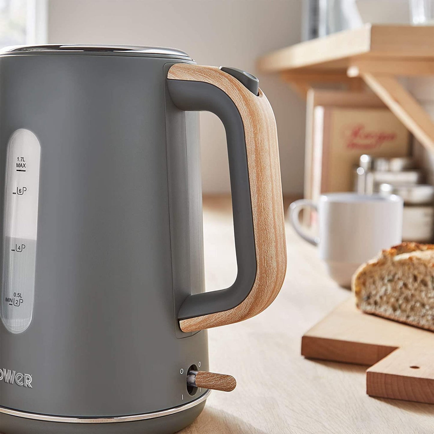 Tower Scandi Cordless Rapid Boil Kettle 1.7L 3000w Grey/Wood Accents- T10037G