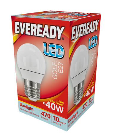 Eveready S13607 LED Golf Bulb 40w E27 (ES) 470lm 4.9W Daylight (Pack of 5)