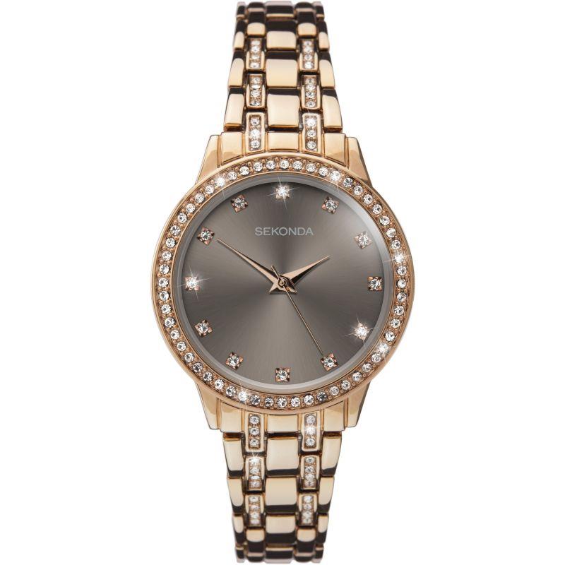 Sekonda Ladies Fashion Grey Dial Bling With Rose Gold Plated Bracelet Watch 2962