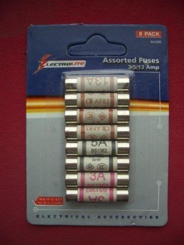 8pk Household Assorted Fuses 3, 5 & 13 Amp. Rated 240v ac 46300
