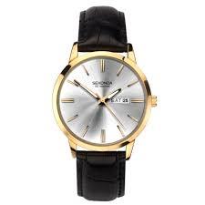 Sekonda Gents day/date gold case black leather strap 1776