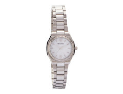 Bulova Ladies Diamond Quartz Watch With Mother Of Pearl Dial Analogue Display And Silver Stainless Steel Bracelet 96r199