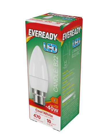 Eveready S14322 LED Candle Bulb 40w B22 (BC) 470lm 4.9W Cool White (Pack of 5)