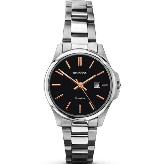Sekonda Ladies Analogue Watch Stainless Steel Bracelet Black Dial 2097