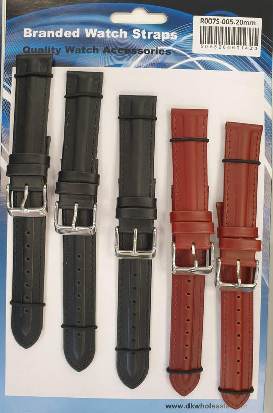 R007.005 5Pk Leather Watch Straps Available Sizes 18mm to 22mm
