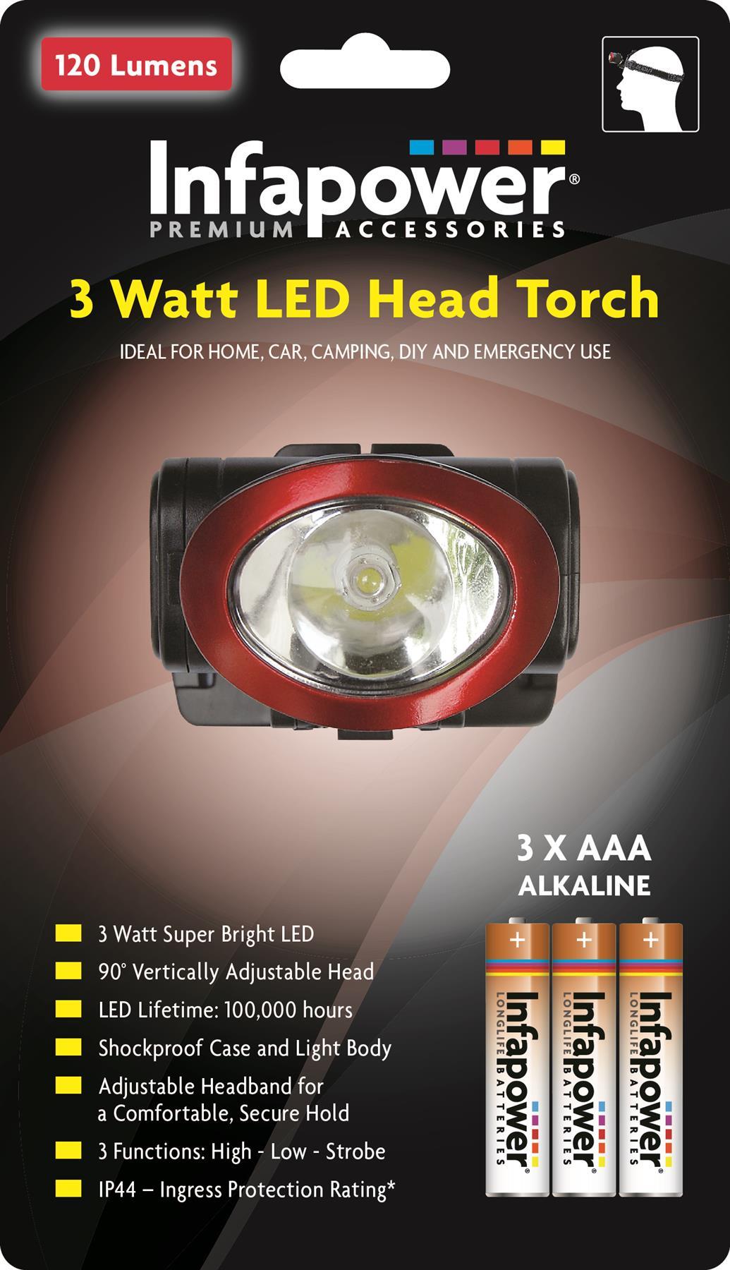Infapower 3watt LED Head Torch Shockproof