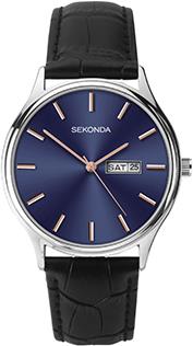 Sekonda Mens Basic Blue face day/date Black Leather Strap Watch 1701