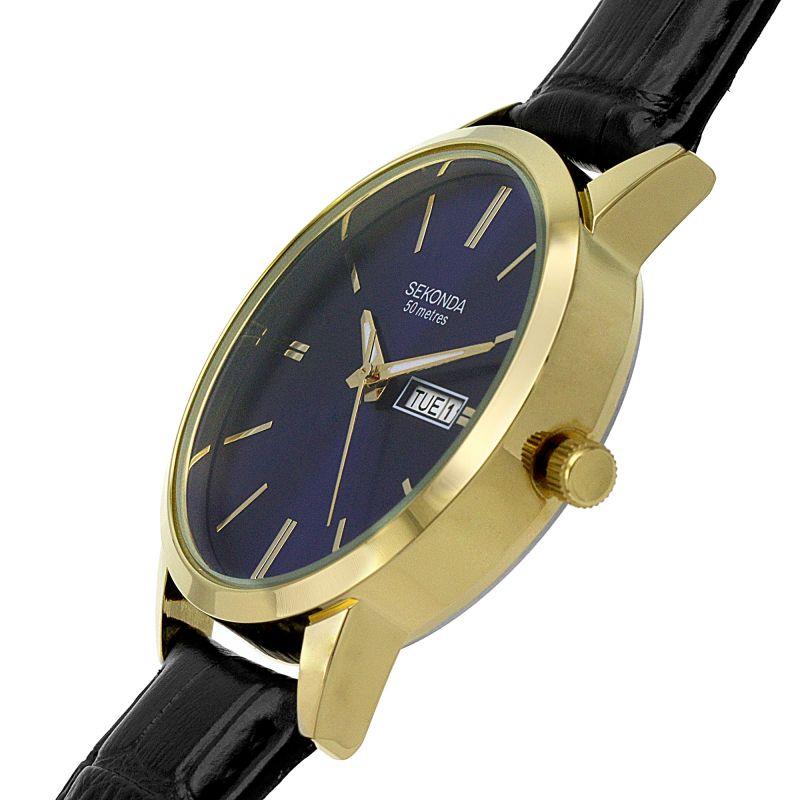 Sekonda Mens Classic Day/date Blue Dial With Black Leather Strap Watch 1863