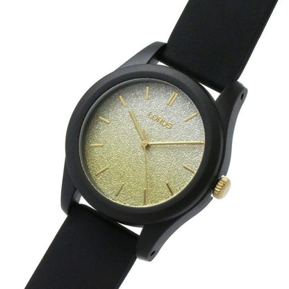 Lorus Ladies Champagne Dial With Black Silicone Strap Watch Rg269tx9