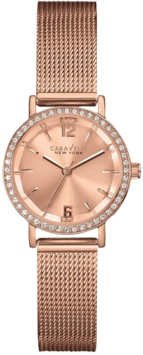 Caravelle New York Women's Crystal Rose Gold Steel Bracelet Watch 44L158