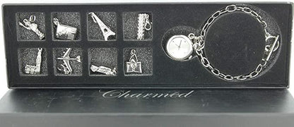 Charmed Ladies Analogue T-bar Bracelet Charm Watch & 8 Hanging Charms Gift Set WA086983 - CLEARANCE NEEDS RE-BATTERY