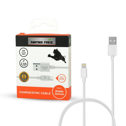 Panther Force 1 Metre Lightning to USB Cable (iPhone)- White
