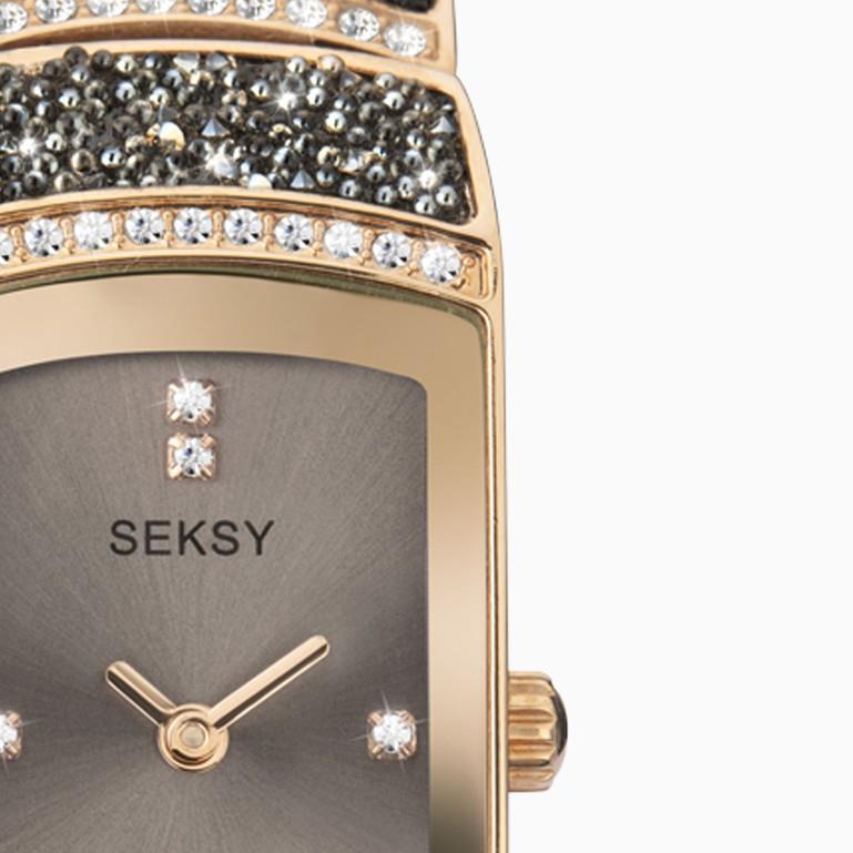 Seksy Rocks® Ladies Watch | Rose Gold Case & Stainless Steel Bracelet With Grey Dial | 2743