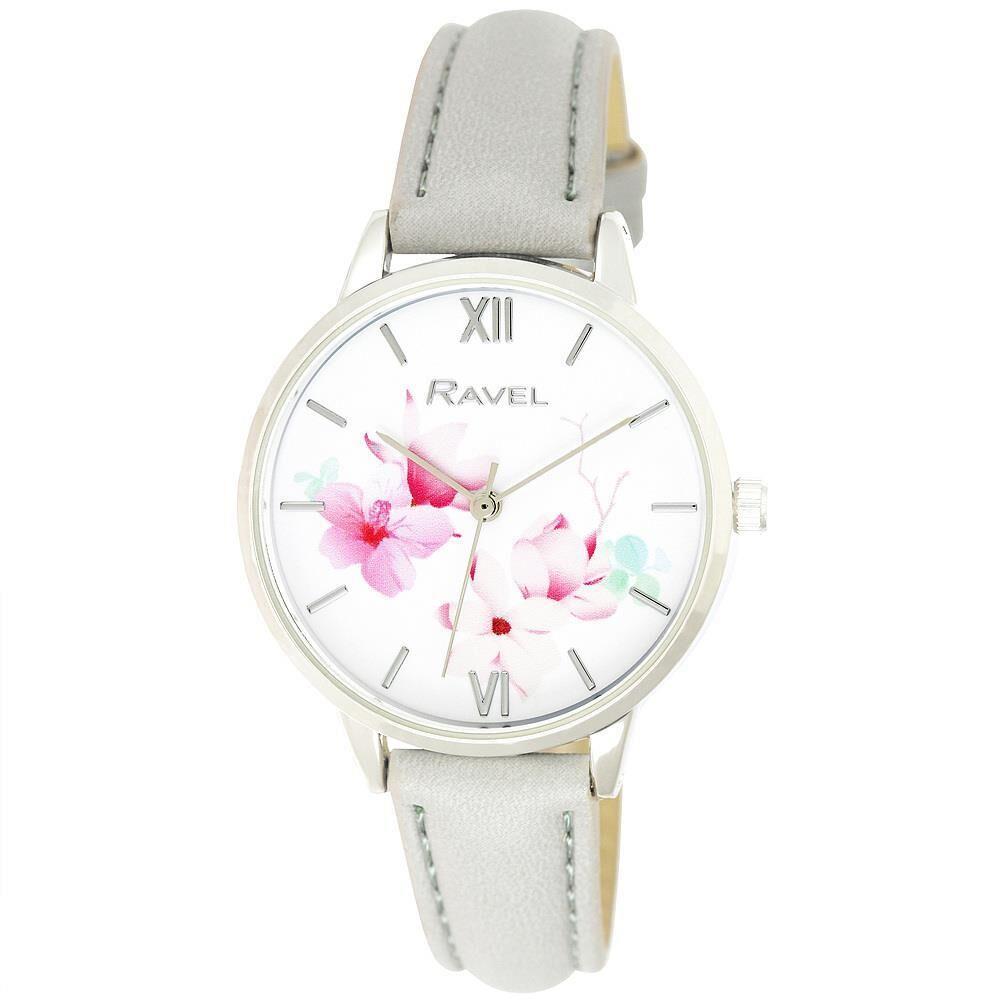 Ravel Women's Flower image Dial Leather Strap Watch RF005 Available Multiple Colour