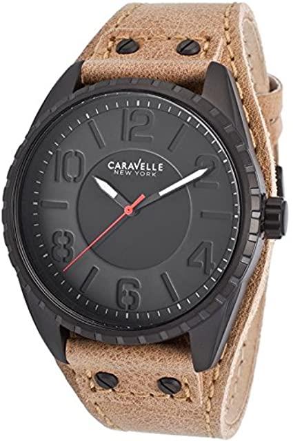 Caravelle Men's Titanium Cuff Leather Strap Big Dial Watch 45B124