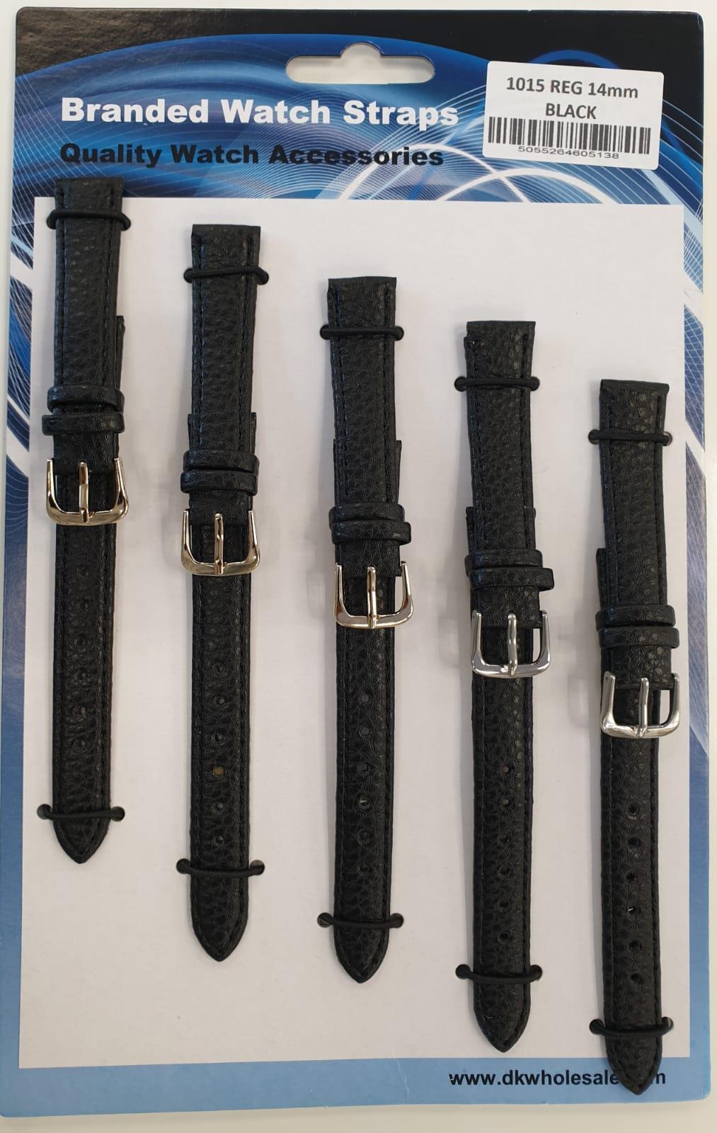 Black Leather Watch Straps Pk5 Available Sizes 12MM - 22MM 1015BK