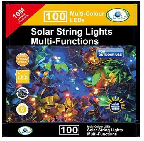 Planet Solar 100 LED Garden Solar String Light Multi-Colour Fairy Outdoor 10m