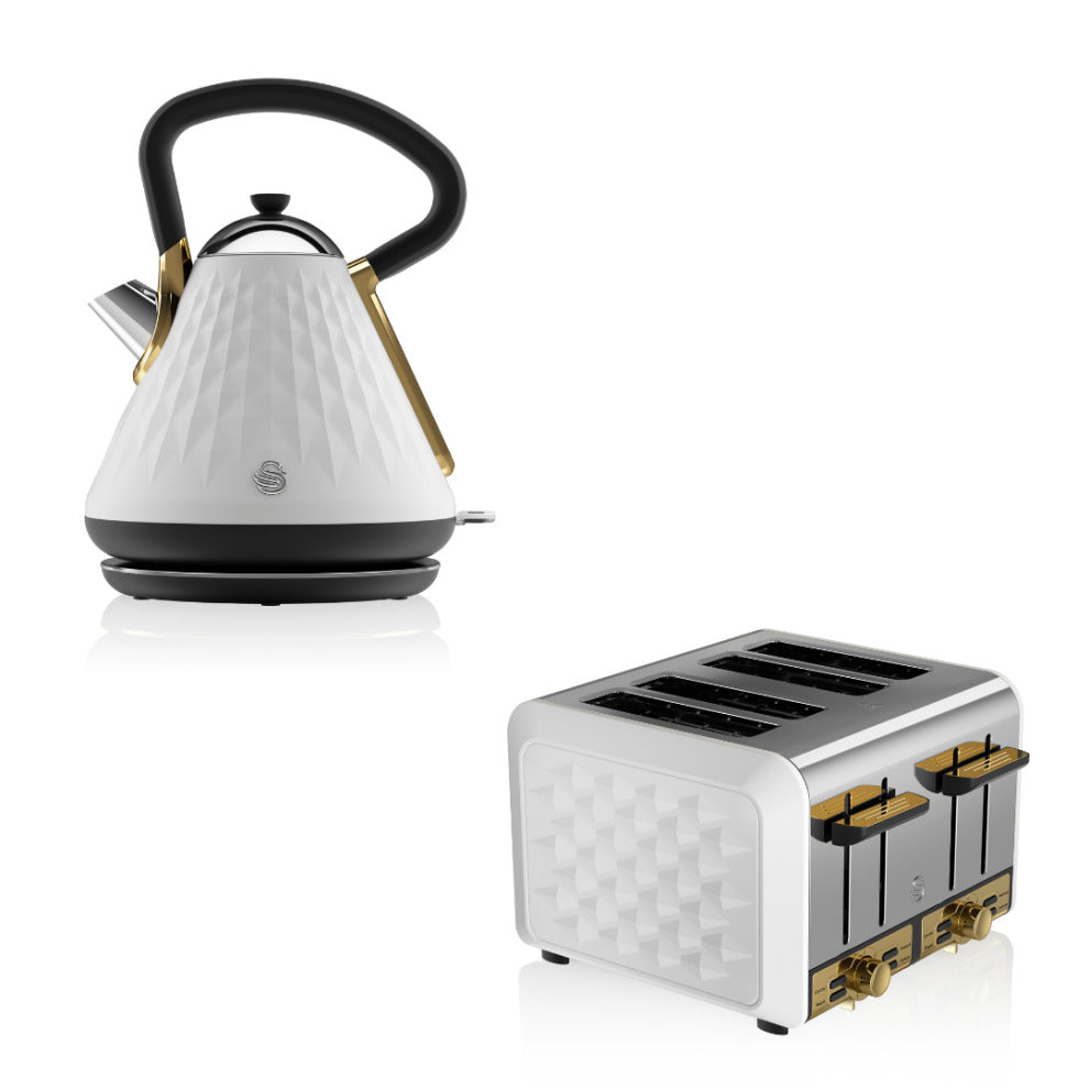 Swan Gatsby Kettle Toaster Set White & Gold